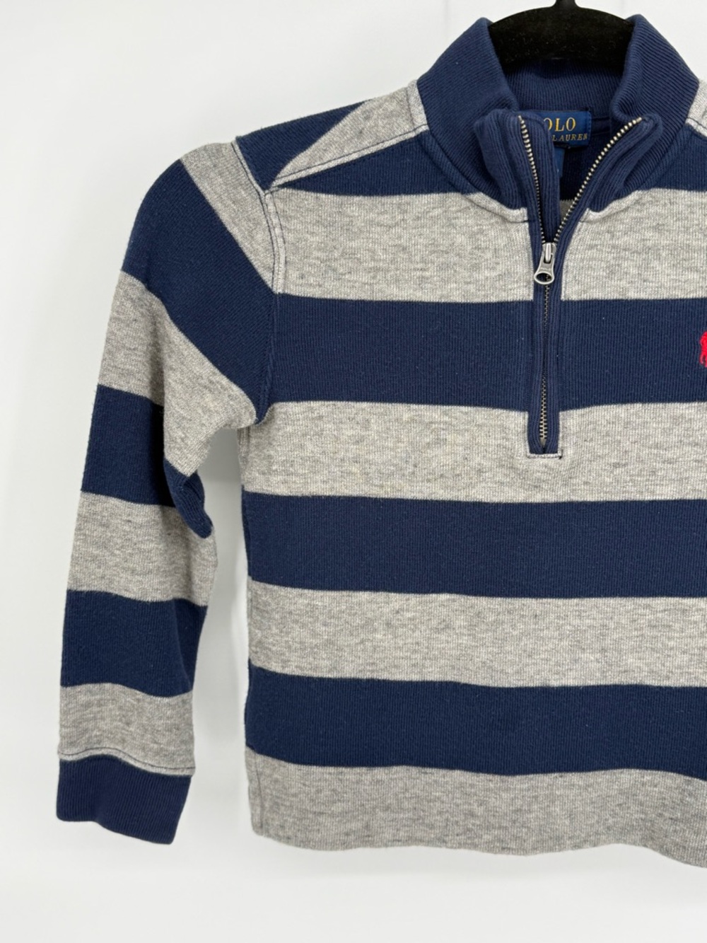 Polo Ralph Lauren Boys Quarter Zip Sweater Striped Pullover Preppy Classic Sz 5‎ - Picture 3 of 12